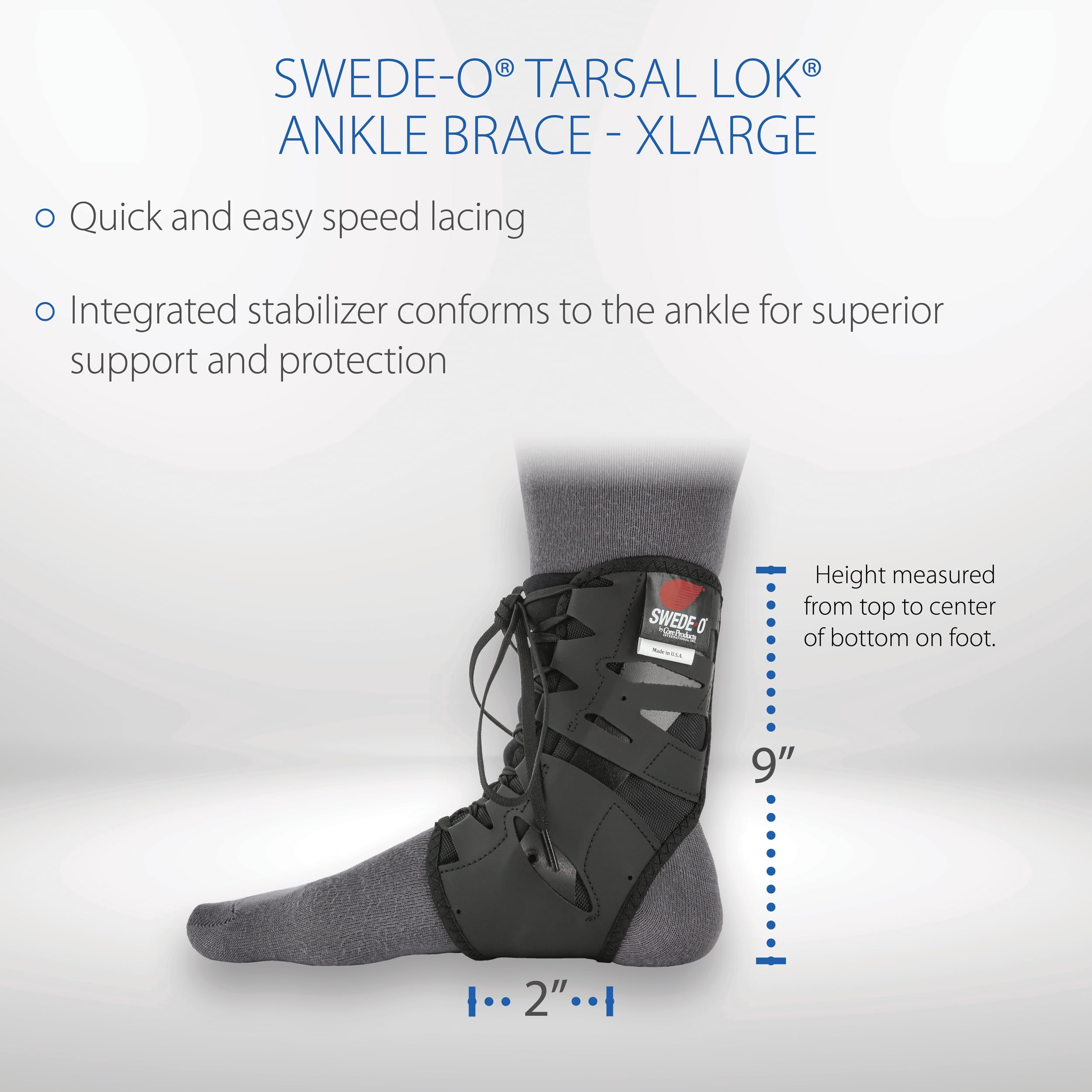 Swede-O Tarsal Lok Laced Ankle Brace, Semi-rigid Stabilizer, Form-fitted for Soccer, Football, Basketball, Black, XLarge