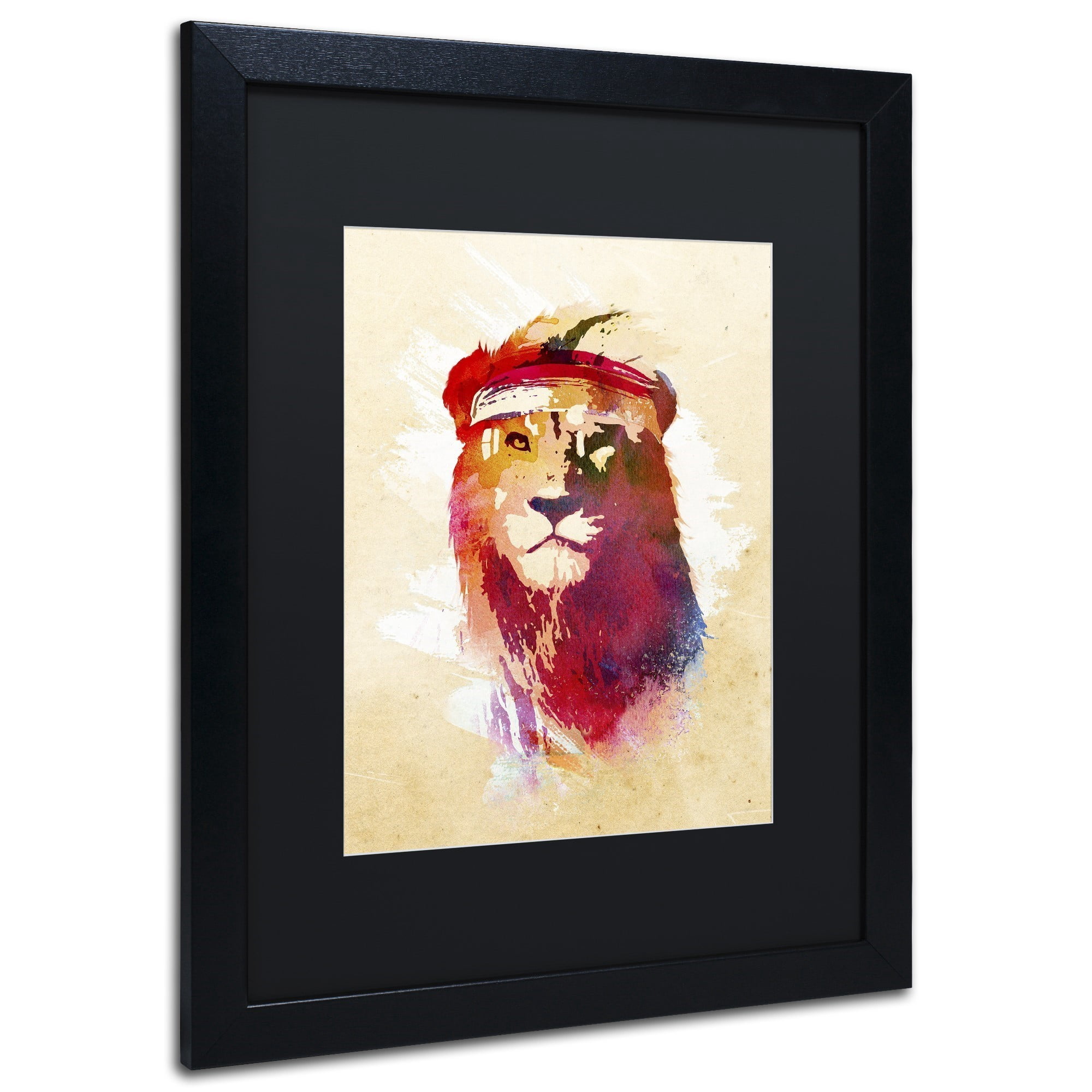 Trademark Fine Art 'Gym Lion' Canvas Art by Robert Farkas, Black Matte, Black Frame