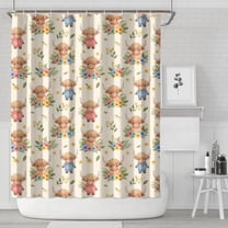 Beige Highland Cow Flower Cartoon Pattern Shower Curtain 84"x72" ,Bathroom Decorative Shower Curtains Set with 12 Hooks,Modern Waterproof Washable Shower Curtain