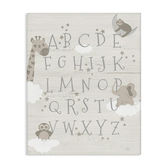 Stupell Industries Neutral Beige Alphabet Animals & Insects Painting Gallery Wrapped Canvas Art Print Wall Art, 16 x 20