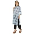 thumbnail image 4 of Moomaya Printed Womens Kurti 3/4 Sleeve Mandarin Collar Straight Kurta Soft Summer Tunic, 4 of 7