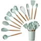 thumbnail image 1 of Kit de utensilios de cocina, 12 piezas Juegos de utensilios de cocina de silicona Incluye soporte para utensilios - Herramienta de cocina antiadherente para cocinar con mango de madera (color verde) JFHHH pequeña, 1 of 5