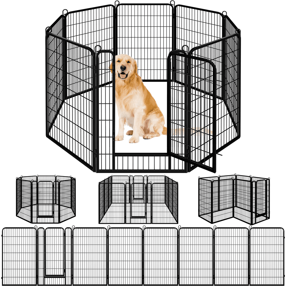 Alden Design 47.5" Tall 8 Panels Heavy Duty Metal Dog Gate Dog Playpen with Door, Black