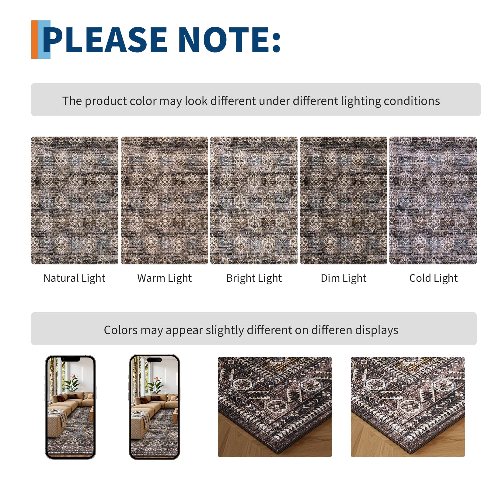 Hasoo 9' x 12' Area Rug for Living Room Boho Vintage Home Decor Washable Non Slip Throw Rug Floral Bedroom Indoor Carpet, Reddish Brown