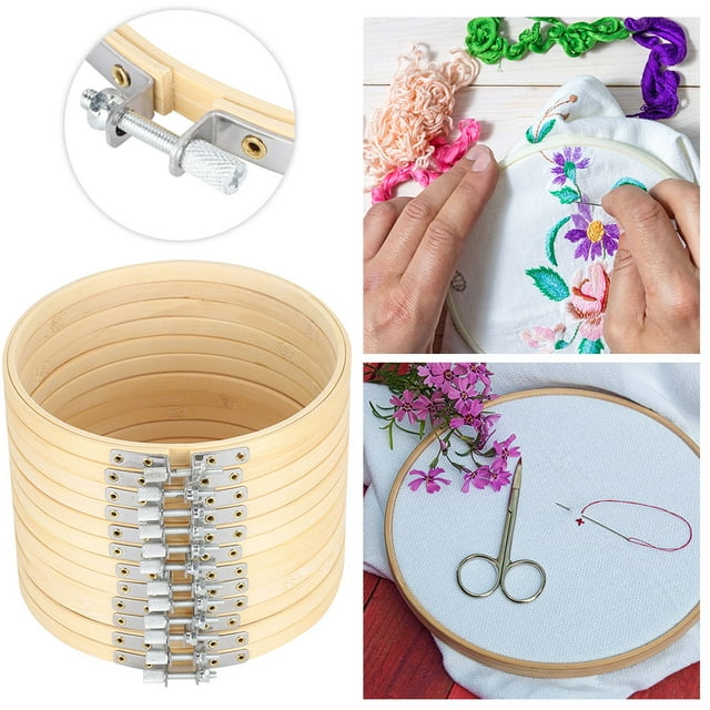 12 Pezas de Bambú de Bambú Bordado Auto Auto Ajustable Cross Stitch Frame Circle Clip Ciring Herramientas