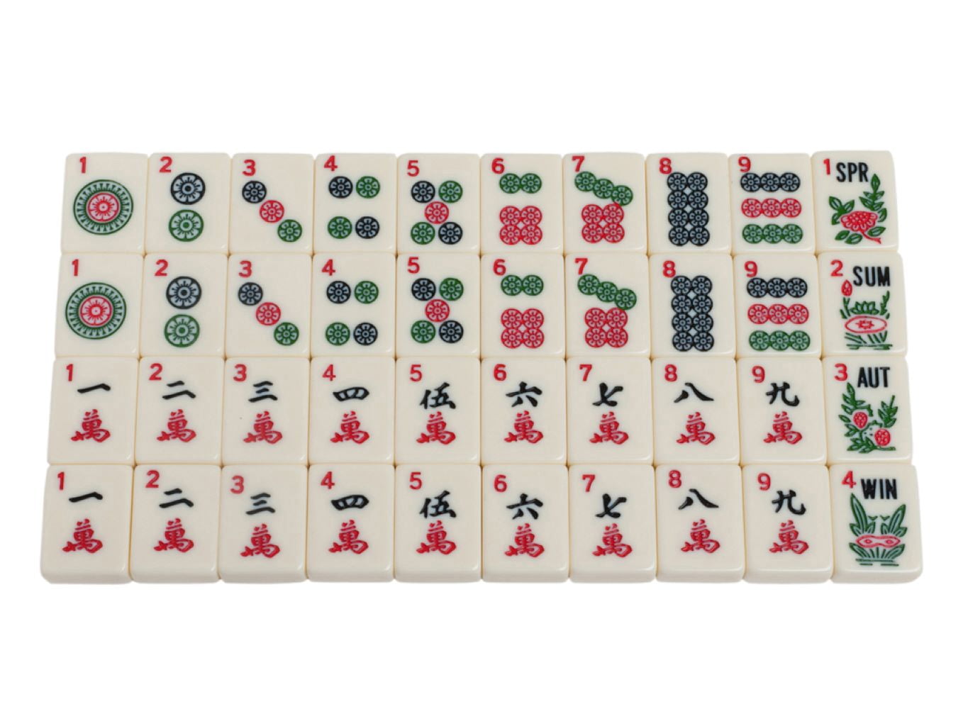 White Swan American Mahjong Set in Wheeled Red Case - Ivory Tiles - Modern Pushers