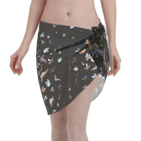 Adobk Women Beach Sarong Bathing Suit Butterfly1 Print Wrap Skirt Sheer Bikini Swimsuit Cover Ups For Swimwear
