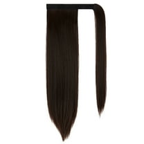 Drawstring Long Straight Ponytail Extension 28 inch Wrap Around Ponytail Synthetic Hair Extensions Clip in Ponytail Hairpiece for Women, Brown/Black, 160G (11colors)