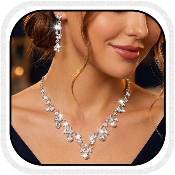 DESIGNICE Gold Rhinestone Jewelry Set Bridal Wedding Necklace Earrings Sets Prom Formal Costume Jewelry for Women and Brides
