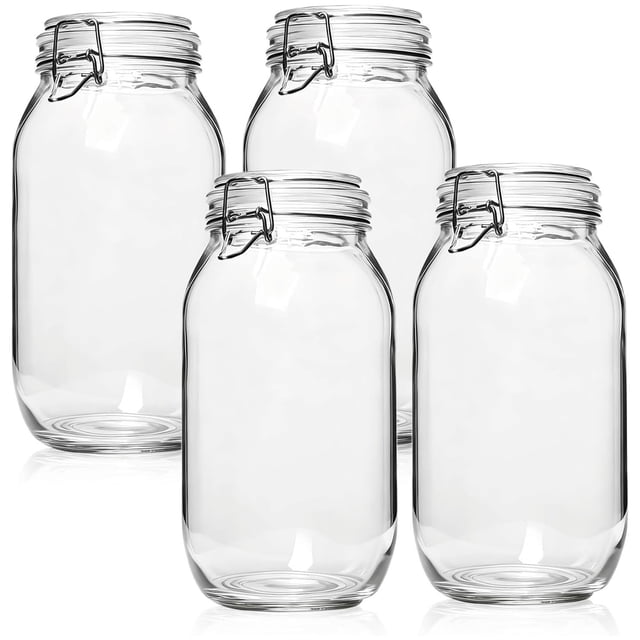 Juego de 4 Frascos Herméticos de Vidrio, Frascos de Vidrio de Cocina para Harina, 33 onzas, Garrafa con Tapa con Sello de Preservación Transparente, Tarro de Galletas para Frijoles