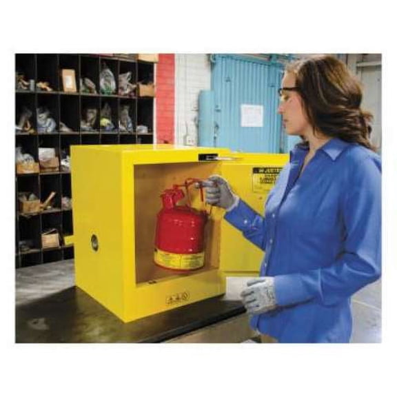 Justrite Yellow Countertop & Compact Cabinets, Self-Closing Cabinet, 4 Gallon - 1 EA (400-890420)