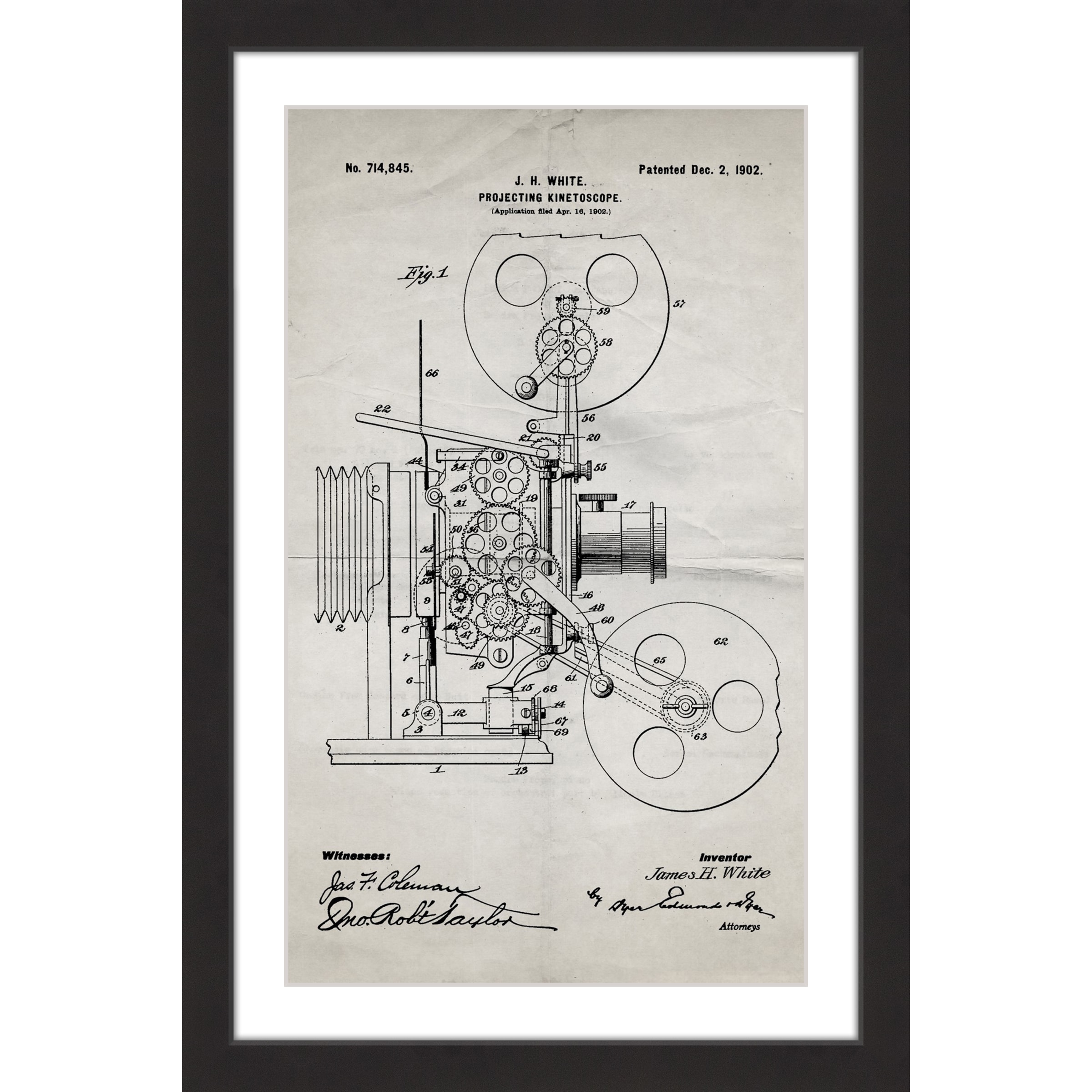 "Projector 1902 Old Paper" Framed Painting Print