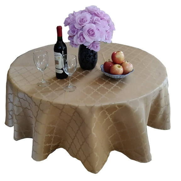 Tektrum 70 inch Round Moroccan Flower Jacquard Tablecloth Table Cover - Spill Proof/Stain Resistant/Waterproof/Wrinkle Free/Heavy Duty - Great for Parties, Dinner, Wedding (Gold)