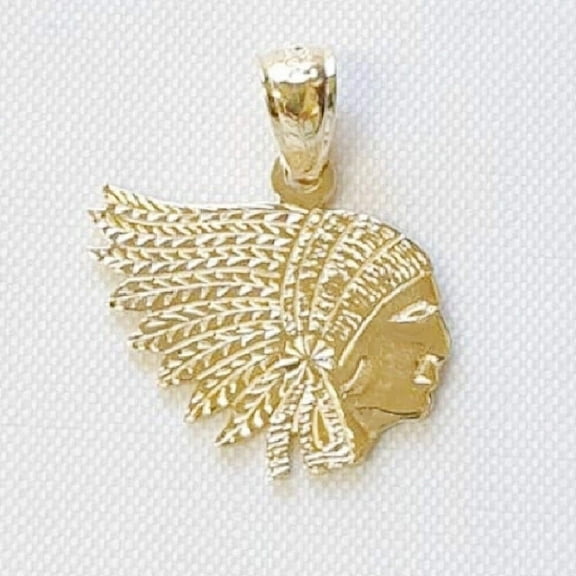 14K Yellow Gold  Indian Chief Head Pendant