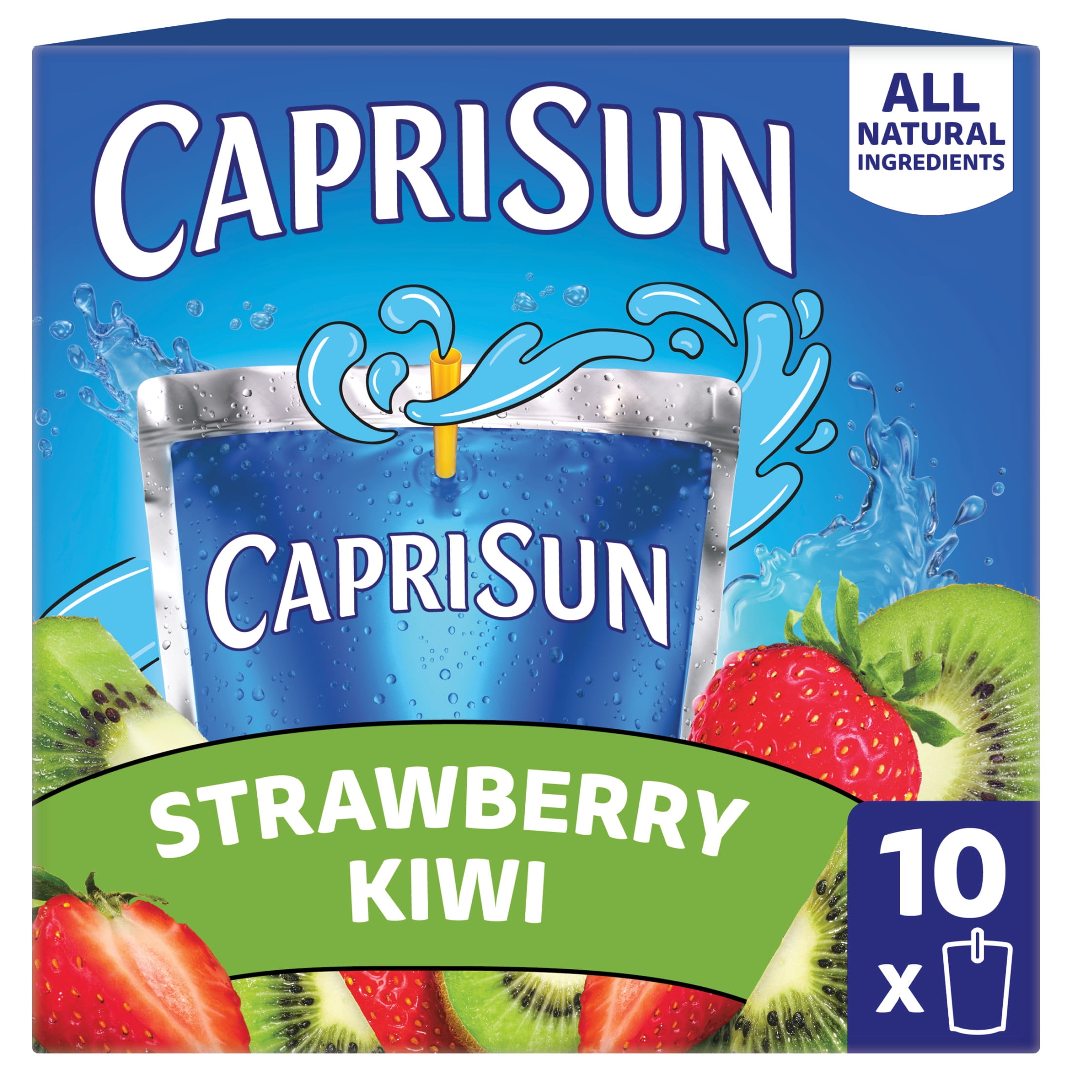 (3 pack) Capri Sun Flavored with Other Natural Flavor Juice Drink Blend, 10 Pouches, for School Lunches and On-the-Go Hydration, Strawberry Kiwi, All Natural Ingredients, 6 fl oz