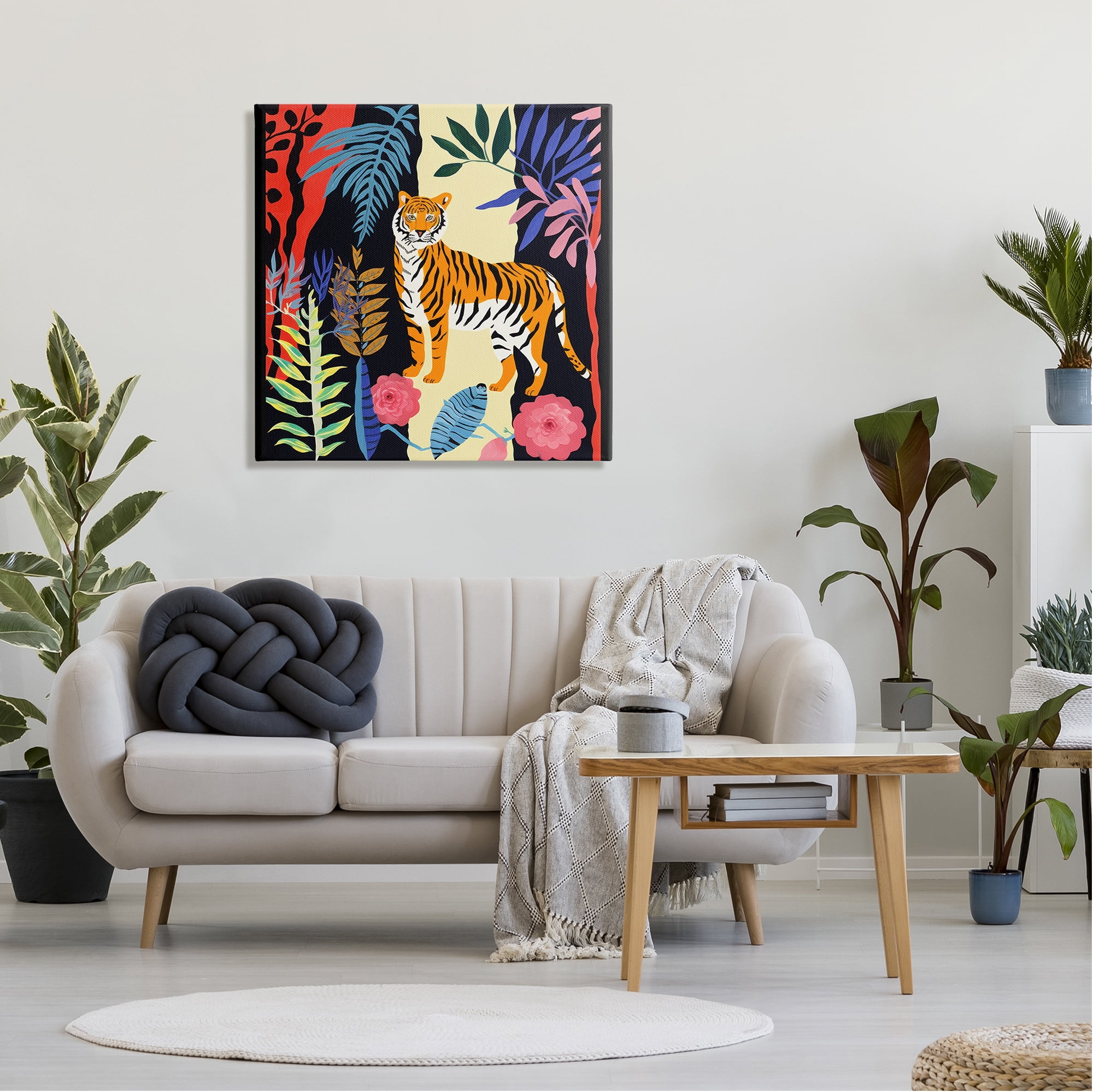 Stupell Industries Tiger & Cutout Plants Animals & Insects Painting Gallery Wrapped Canvas Art Print Wall Art, 30 x 30