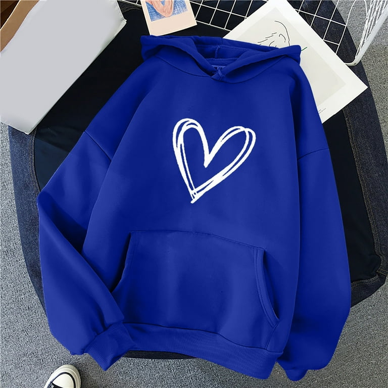 Fanxing Clearance 2023 Drawstring Hoodies for Juniors Heart Graphic Hoodie Sweatshirt for Women Trendy Funny Letter Print Long Sleeve Pullover Hooded