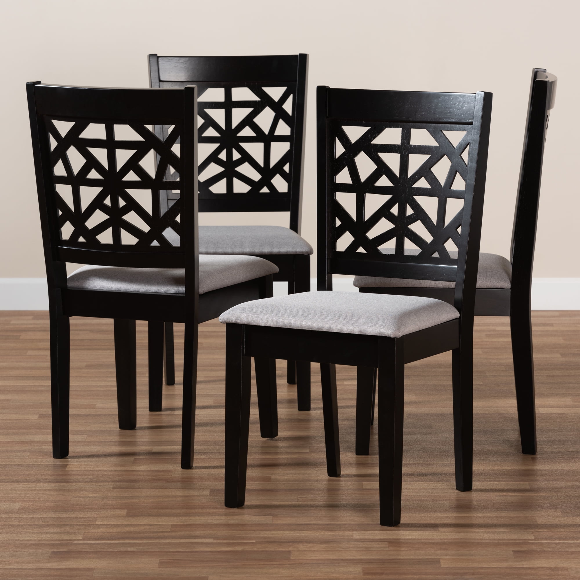 Baxton Studio Jackson Modern and Contemporary Grey Fabric Upholstered and Espresso Brown Finished Wood 4-Piece Dining Chair Set