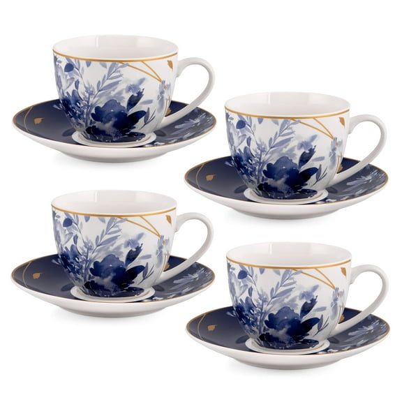 Mizuki Porcelain Teacup & Saucer Set of 4
