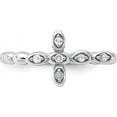 thumbnail image 4 of Solid Sterling Silver Stackable Expressions Rhodium-plated Aquamarine Cross Ring - Ring Size 5.0, 4 of 7
