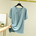 thumbnail image 2 of qolati Womens Tops Pleated Front Round Neck Short Sleeve Shirts Lightweight Casual Modal T-Shirts Classic Fit Summer Basic Tees, 2 of 7
