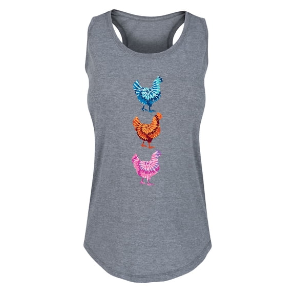 Instant Message - Stacked Tie Dye Chickens - Women's Racerback Tank Top