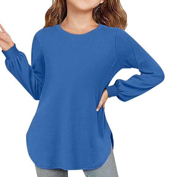 Krdevn Girls Milk Silk Long Sleeve Top Breathable Soft Blouse Versatile Solid Color Tee for Toddler Slim Fit Shirt,13-14 Years