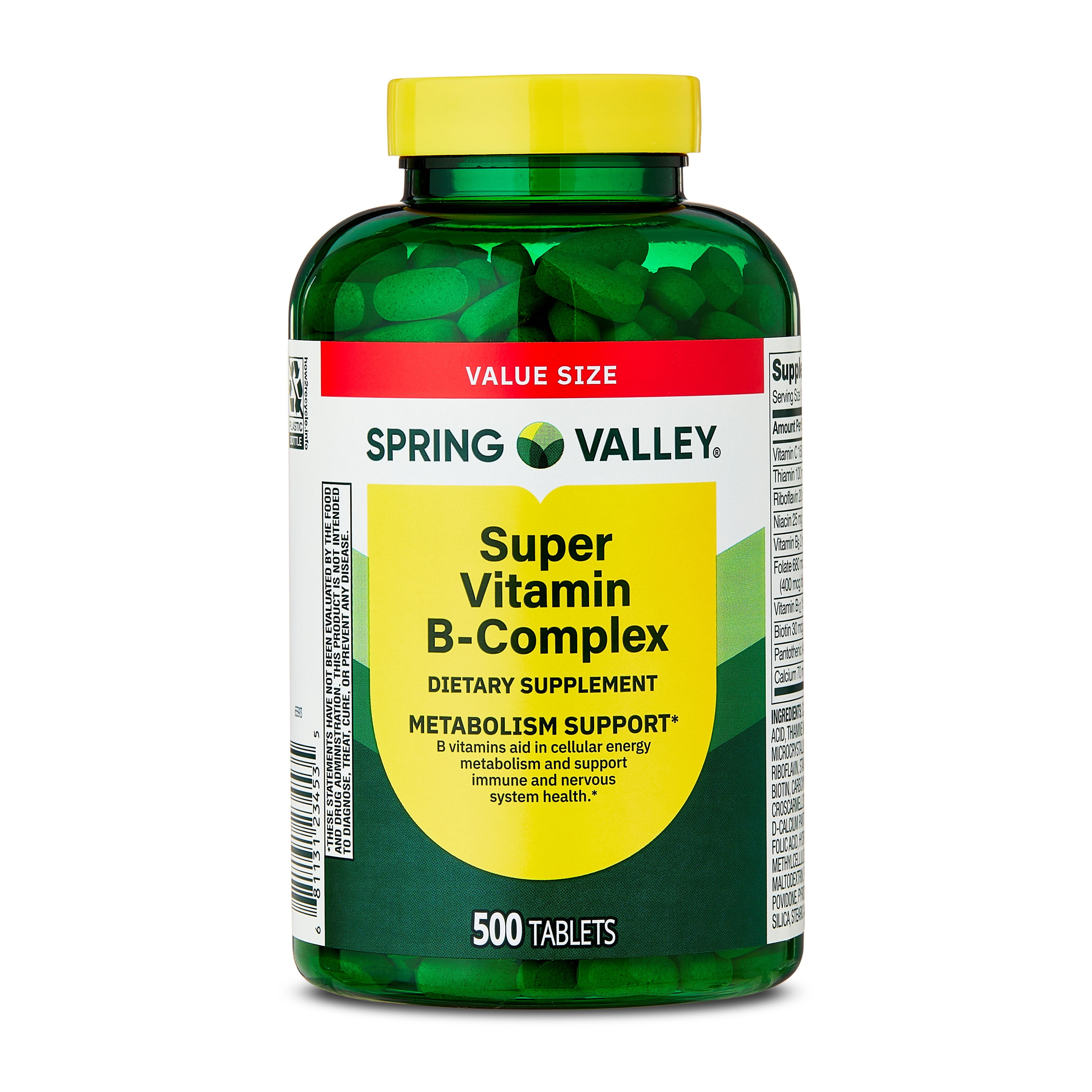 (4 pack) Spring Valley Super Vitamin B-Complex Tablets Dietary Supplement Value Size, 500 Count