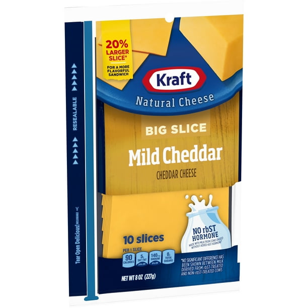 Kraft Big Slice Mild Cheddar Cheese Slices, 10 ct 8 oz Wrapper
