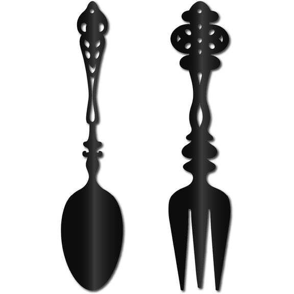 2Pcs Fork Spoon Metal Wall Art Kitchen Wall Decor Big Black Iron Tableware Cutlery Cooking Sign Rustic Farmhouse Hanging Sculpture