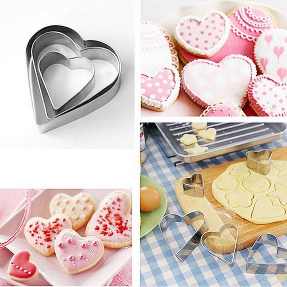 Heart Hearts Love x3 Biscuit Cookie Cutters New Cooking Chef Aid 