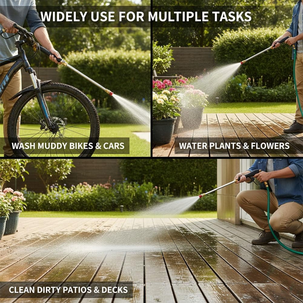 2026 New Jet Hose Nozzle High Pressure for Garden Hose – High Pressure Hose Nozzle with 2 Spray Tips, Flexible Water Spray Wand for Car Wash, Window, Gutter, Fits Standard 3/4” Garden Hose (Gray)   P