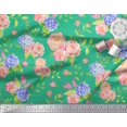 thumbnail image 2 of Soimoi Green Cotton Duck Fabric Periwinkle & Peony Floral Print Sewing Fabric Yard 42 Inch Wide, 2 of 3