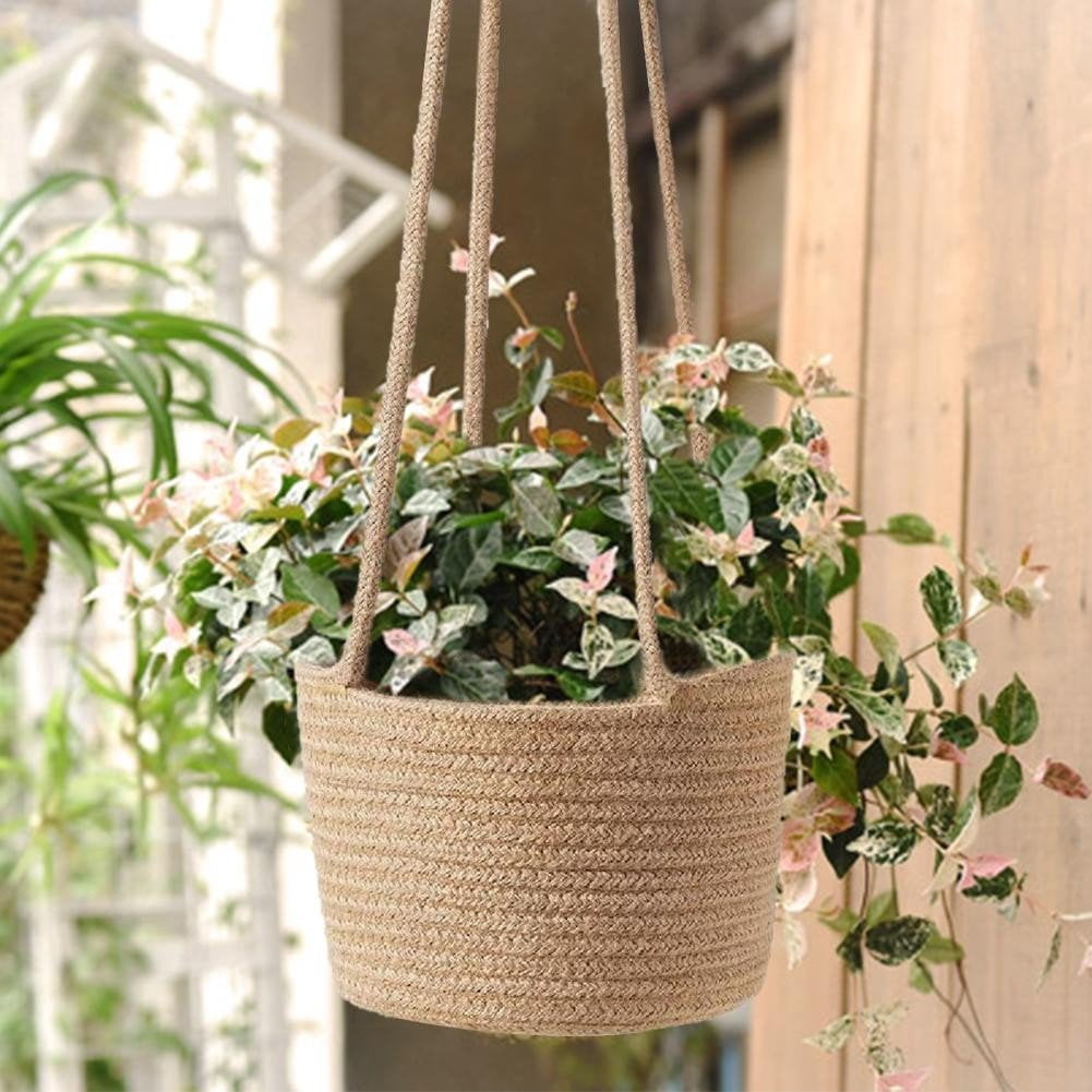 Vjnyvs Jute Rope Hanging Flower Pot Wall Hanging Woven Planter Handmade Cotton Rope Plant Hanger Basket for Home Garden Ornament