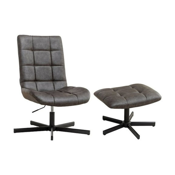 Roundhill Furniture Arlena 2-Piece Seating Set, Faux Leather Tufted Accent Chair and Ottoman, Brown