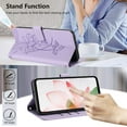 thumbnail image 3 of Designed for iPhone 15 Floral Embossed Flip Wallet Case PU Leather with Card Slots + Cash Slot, Fashion Shock-Absorbent Kickstand Wrist Strap Protective Women Girls Phone Cover, Purple, 3 of 6