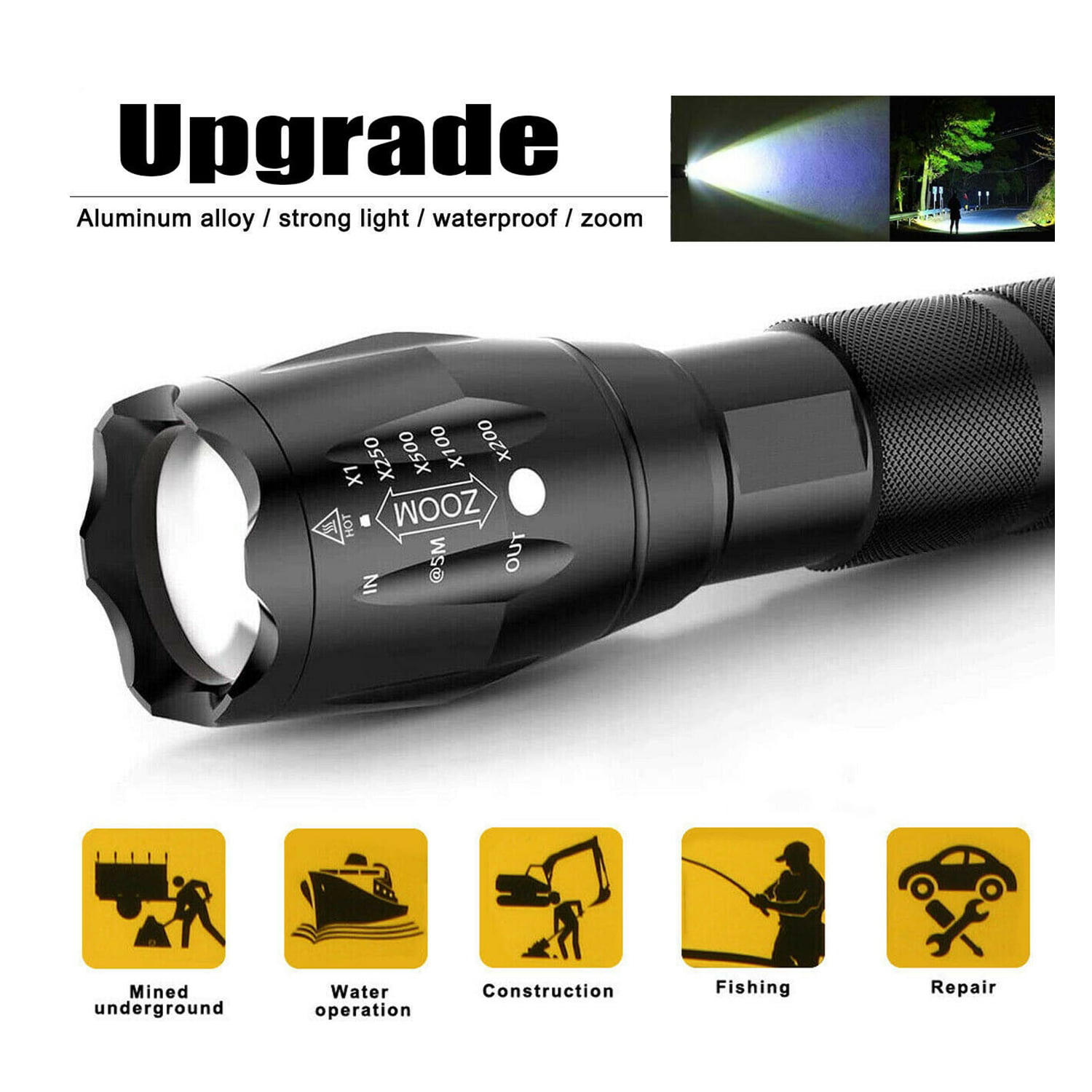 10 x 50000Lumen Tactical 18650 LED Flashlight T6 5Modes Zoomable Torch Camping 