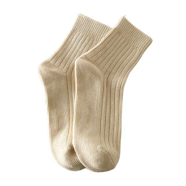 CSChome Women Spring Socks Women Mid-tube Japanese Style Solid Color High Elasticity Letter Decor Slip Thickened Soft Warm