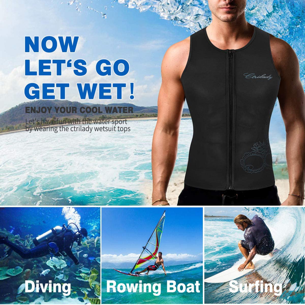 Kayaking/Snorkeling/Canoeing etc. Men's Short Sleeve Neoprene Top/Lycra Arms 