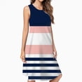 thumbnail image 2 of Pink White Navy Stripes Design Spring Summer Dresses For Women Fashion Dress Casual Sleeveless Loose Sundress With Pockets, 2 of 4