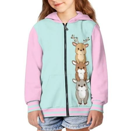 FUIALDOLG Boys Zip Up Hoodies for Kids Cartoon Deer Blue Pink Print Graphic Hooded Sweatshirt Warm Long Sleeve Winter Jacket with Pockets 6-7 Years
