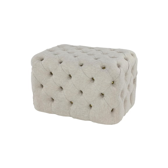Tufted Linen Fabric Ottoman Bench, Standard Beige, 28 x 19 x 19