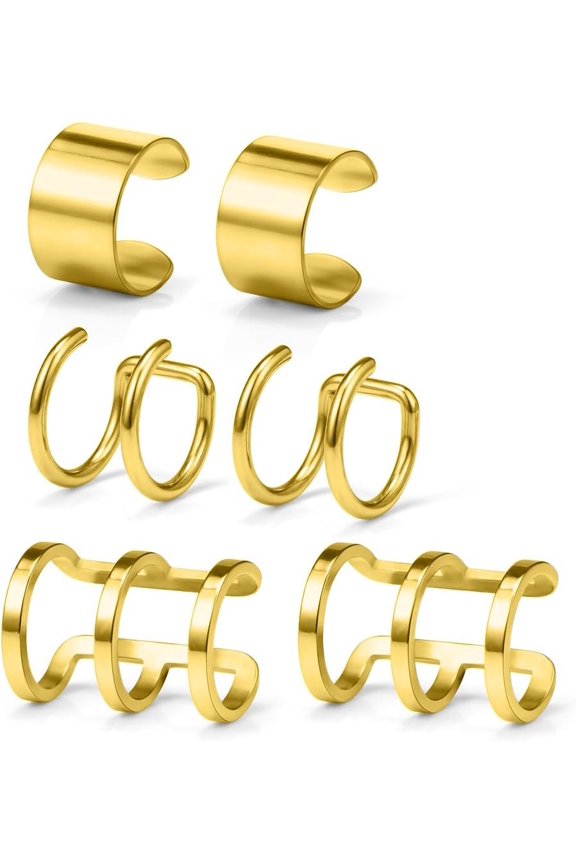 Stainless Steel Ear Cuff Non Clip- Cartilage Earring Set Women Men 6 count