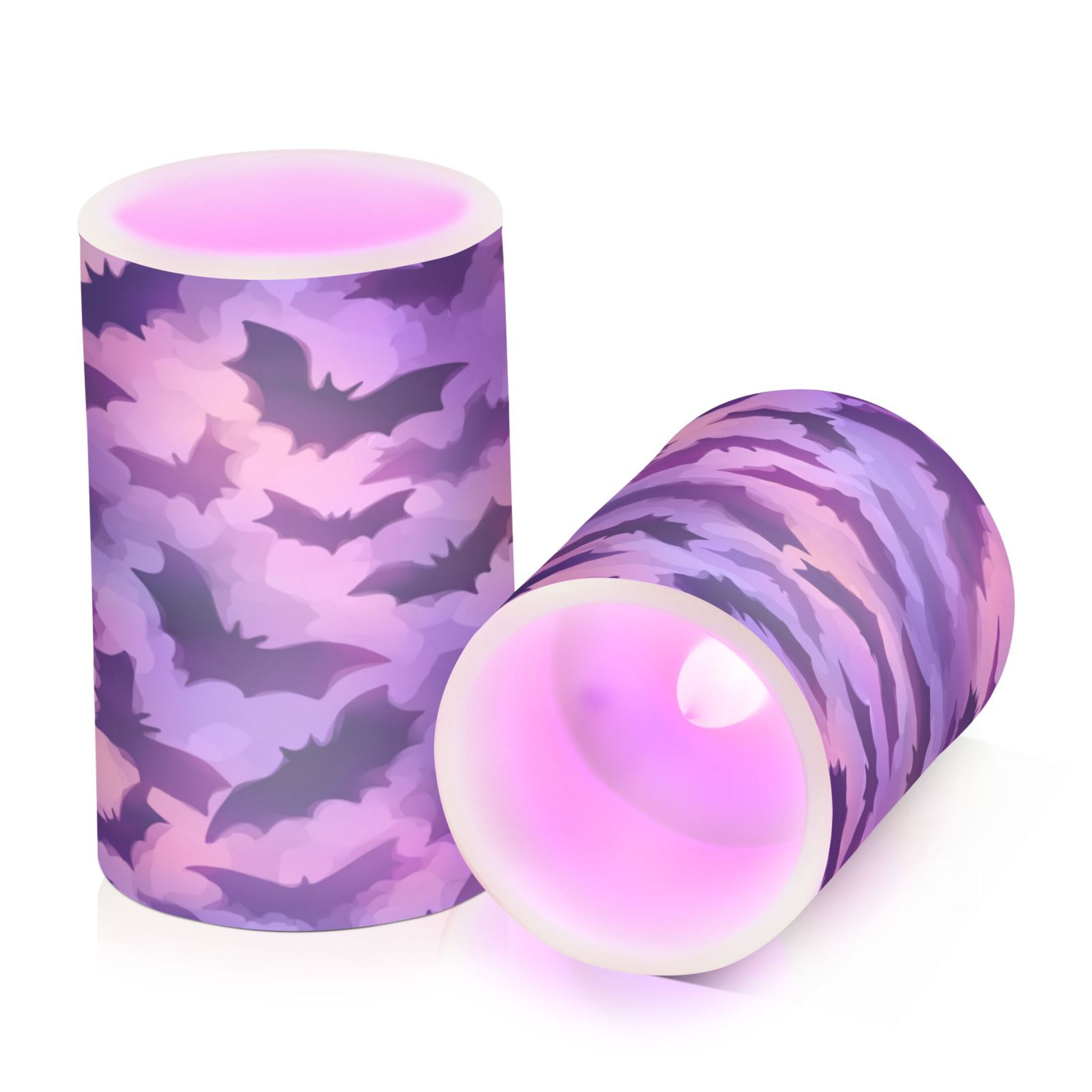 2 PCS Flameless Candles with Remote Timer LED Battery Operated Flickering Candle Light for Wedding Table Home Decoration Gifts Purple Bats Pattern