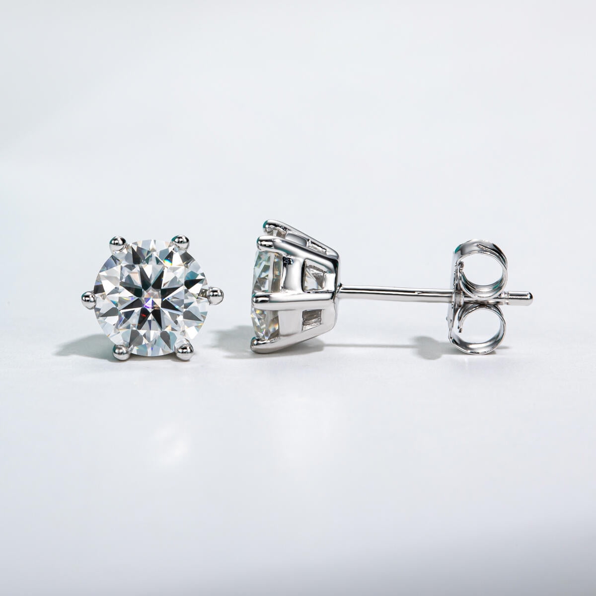 AnuClub 6.5mm Moissanite Stud Earrings Total 2 Carat 6-Prong D Color Round Cut Lab Created Diamond 14K Gold Plated S925 Silver Earrings for Women with Certificate