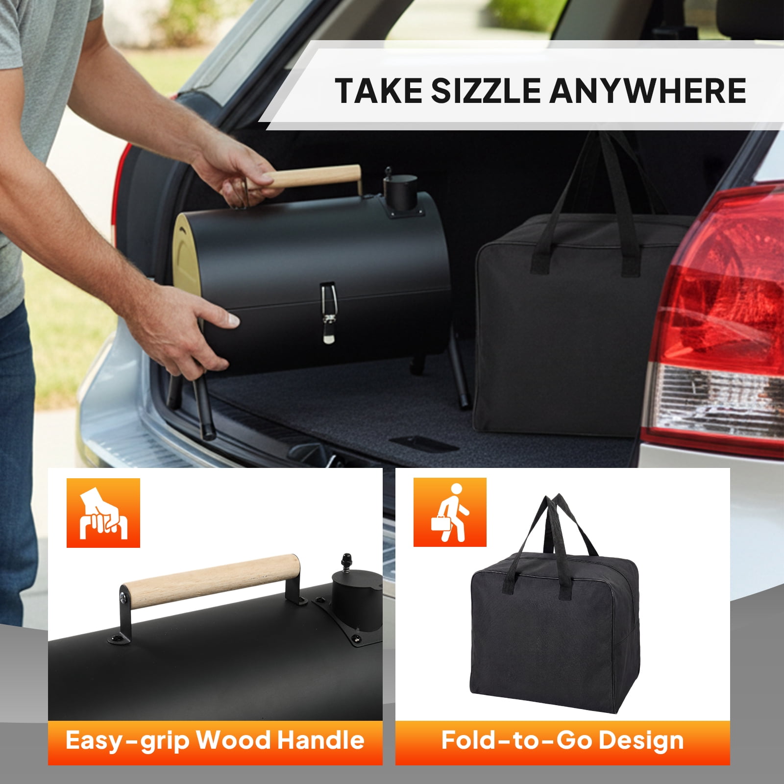 Portable Charcoal Grill 16.3In Tabletop Outdoor Stove Double Sided Stainless Steel Carbon Griller Lightweight BBQ Camping Backyard Patio Picnic Carry Bag Included Easy Clean Ash Catcher Iron Frame