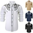 thumbnail image 5 of Hpapadks Mens Shirt Western Cowboy Embroidered Long Sleeve Button Down Lapel Business Blouses Slim Fit Mens Dress Shirts Navy M, 5 of 5