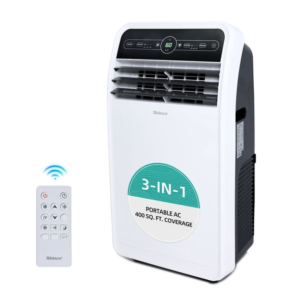 12,000 BTU (7,500 BTU DOE) Portable Air Conditioner Cools up to 400 sq. ft. with Dehumidifier, 3-Fan Speeds and Remote