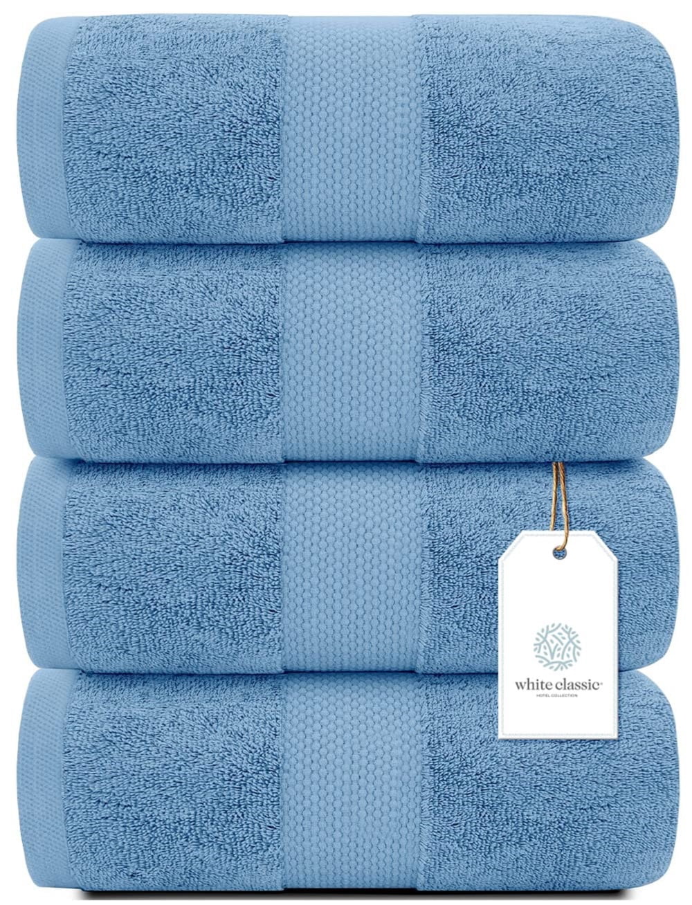 White Classic Hotel Collection 700 Gsm Turkish Cotton Bath Towels, Bathroom Towels Set, Light Blue, 27 x 54, 4 Pack