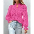 thumbnail image 3 of PRETTYGARDEN Women's Dressy Casual Blouse Tops Fall Puff Long Sleeve Button V Neck Hollow Out Lace Embroidered Shirts, 3 of 6